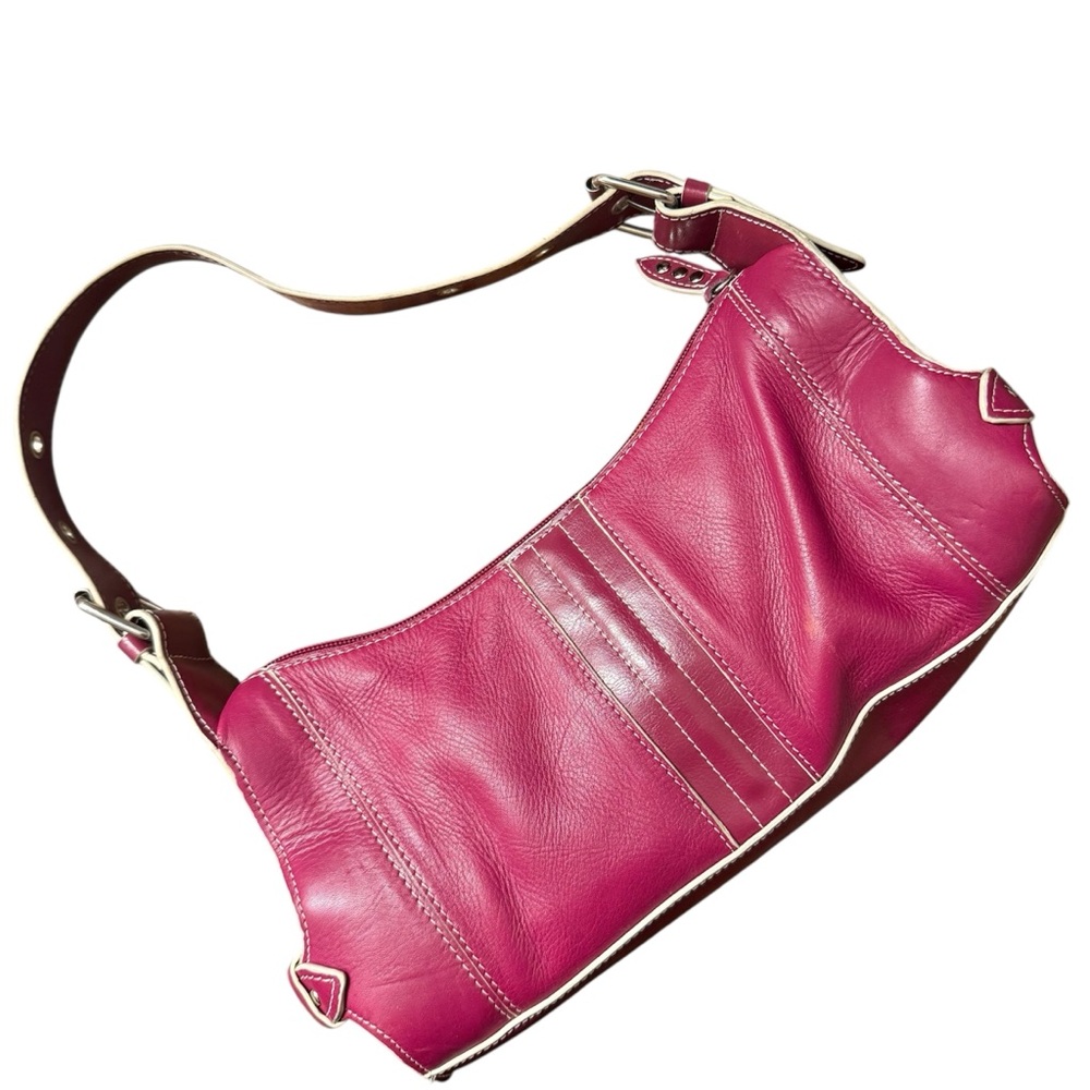 Kenneth Cole Reaction Pink Leather Shoulder Bag Y2K Baguette Purse Contrast Sew